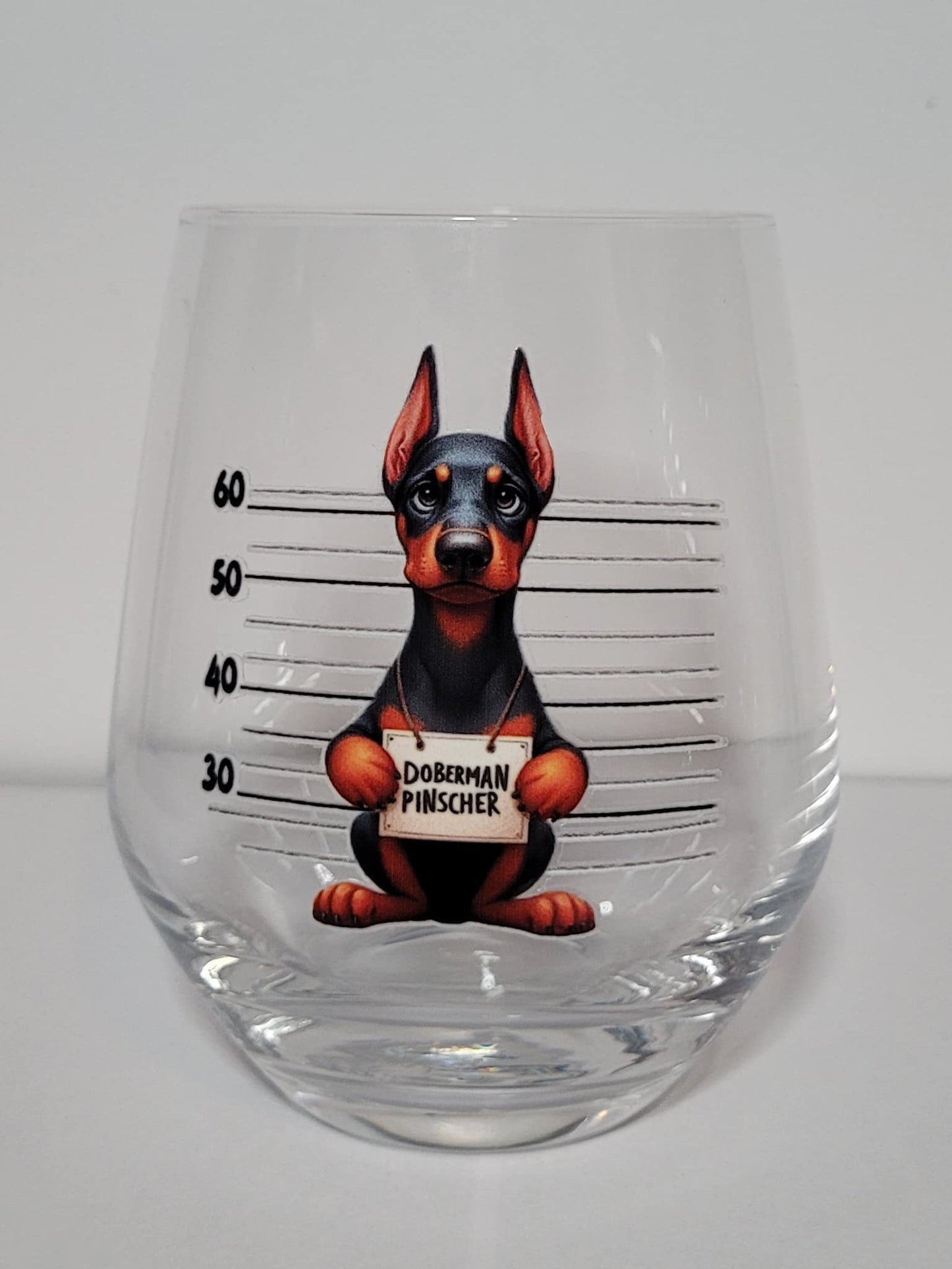 Verre à vin Doberman en prison (1) simple paroi
