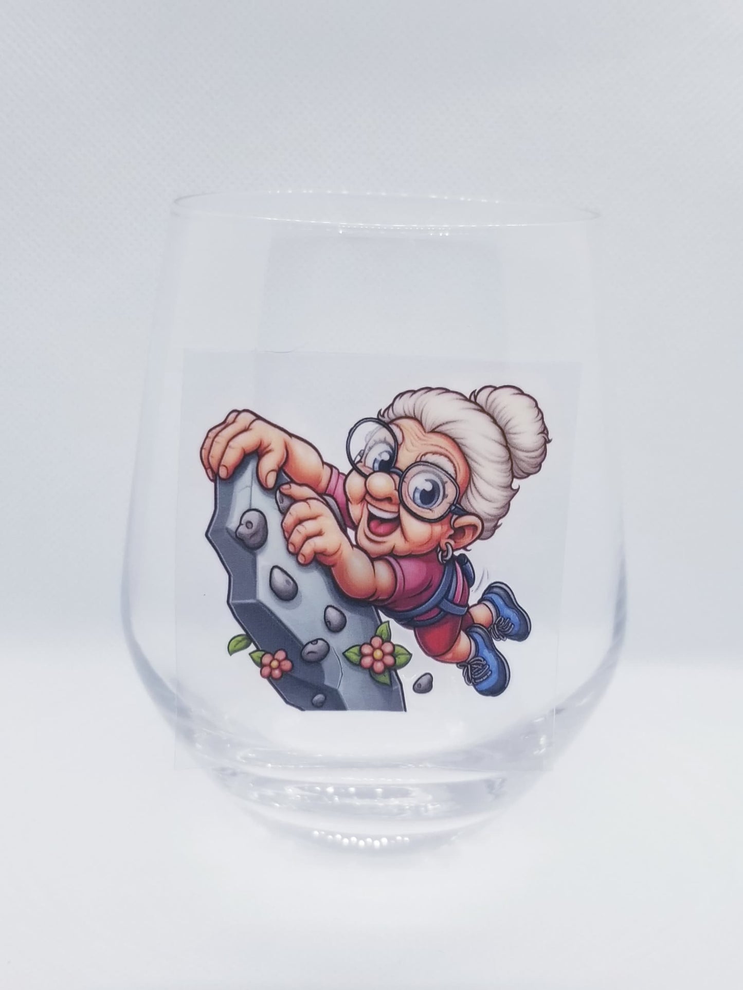 Verre à vin Mamie escalade dans le vide