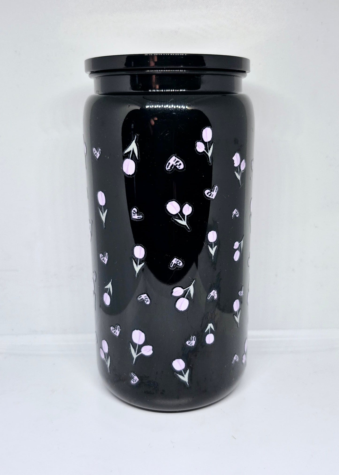 Verre 16 oz Noir Fleur mauve