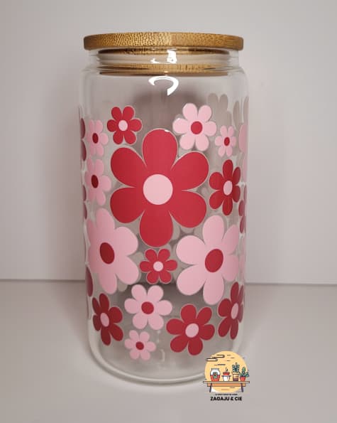 Verre 16 oz Fleurs rouge et rose
