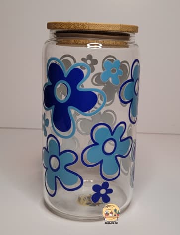 Verre 16 oz Fleur bleue