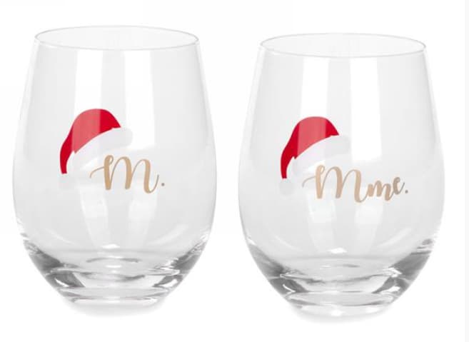 Ensemble de 2 verres M et Mme Noël