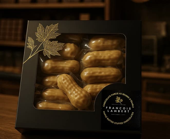 François Lambert - Chocolats dorés farcis au Biscoff et gaufre vanille