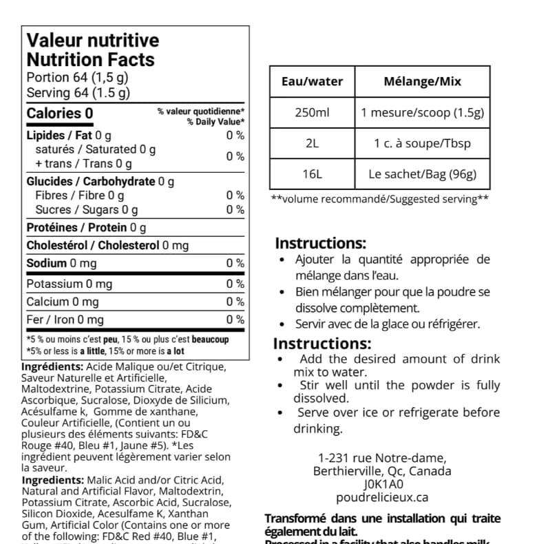 POUDRÉLICIEUX - Fruit du Dragon - Mélange à boisson sans sucre