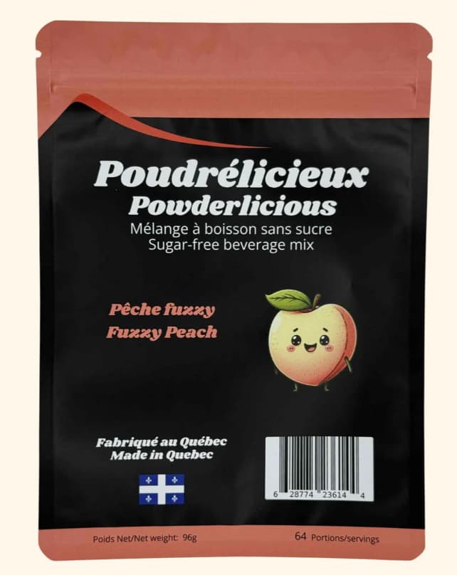 POUDRÉLICIEUX -Pêche fuzzy surette - Mélange à boisson sans sucre