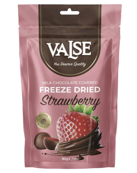 VALSE Fraise Lyophilisée enrobée de Chocolat au lait 80g