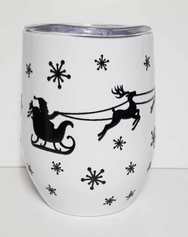 Verre à vin ou café 12 oz Renne et Père Noël