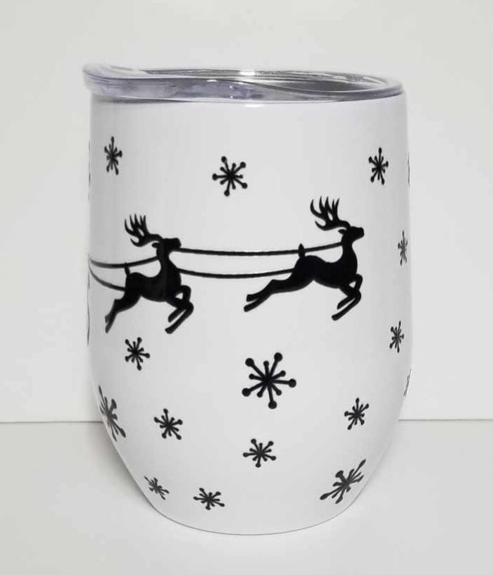 Verre à vin ou café 12 oz Renne et Père Noël