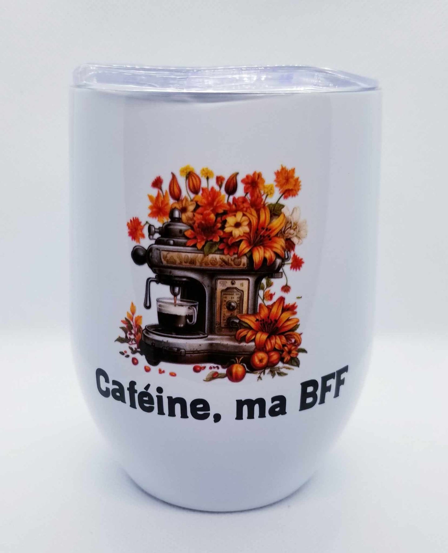 Verre à vin ou café 12 oz Caféine, ma BFF