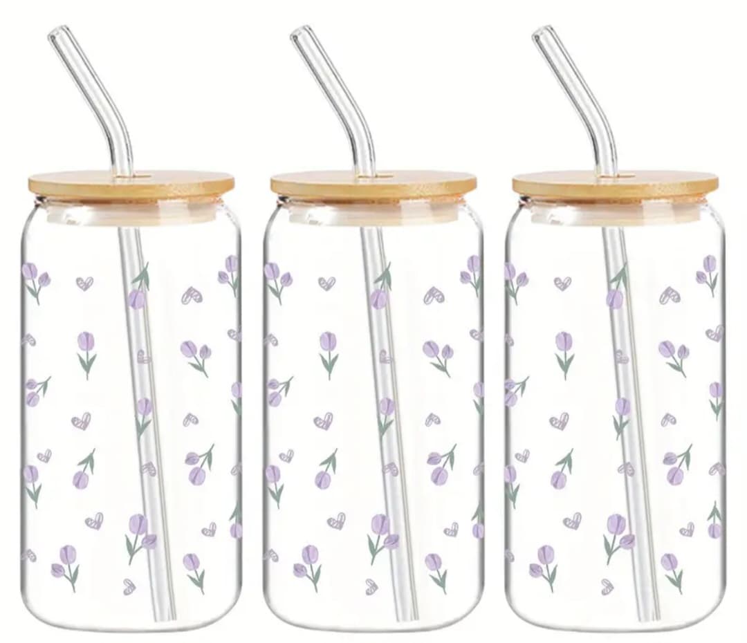Verre 16 oz Petite fleur mauve