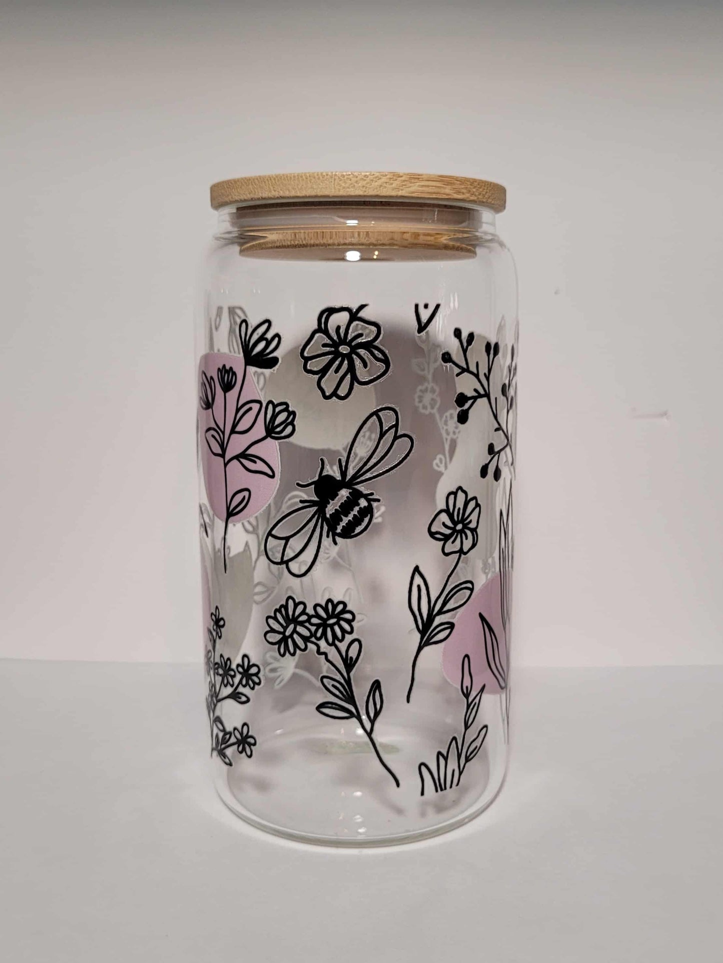 Verre 16 oz Abeille et fleurs mauves