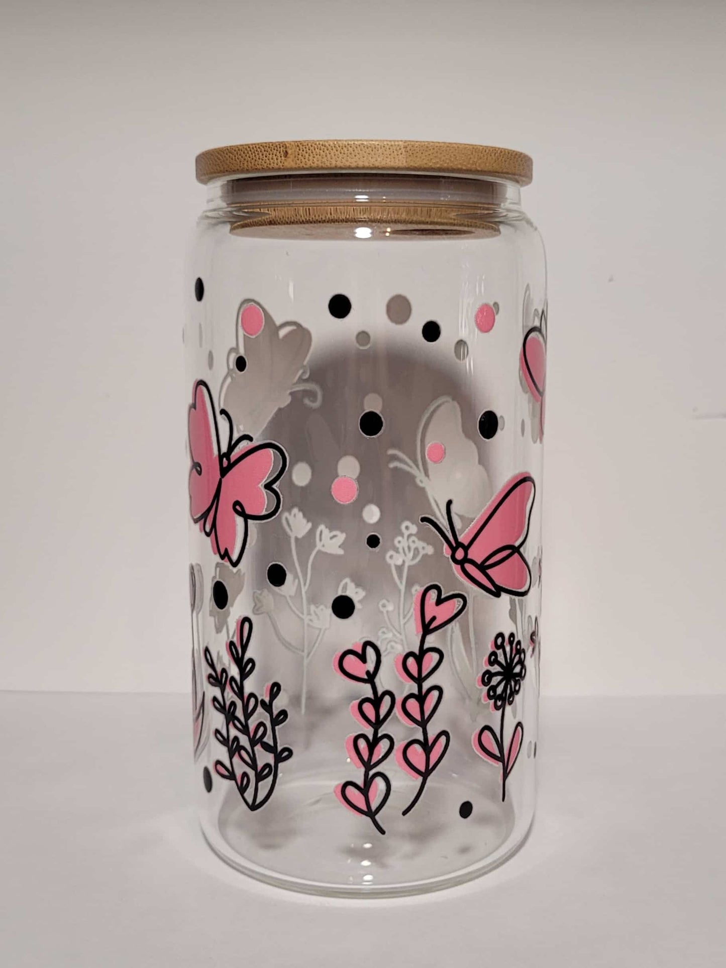 Verre 16 oz Fleurs et papillons roses PLASTIQUE