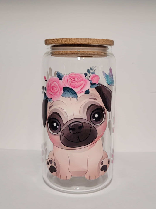 Collants UV DTF seulement - Chien fleur rose