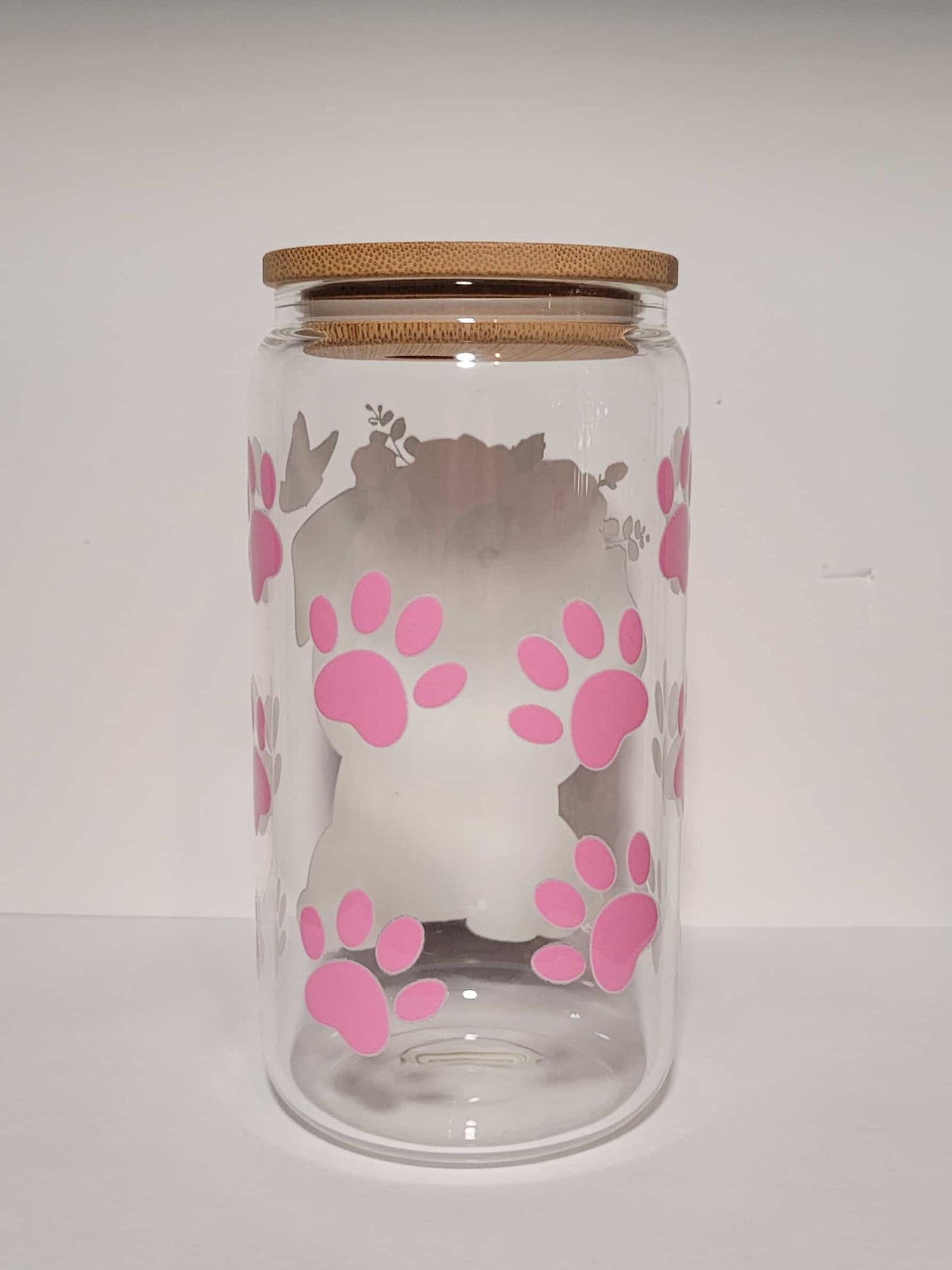 Verre 16 oz Chien fleurs roses