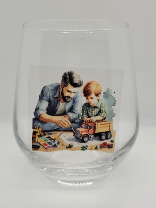 Verre à vin Papa et enfant Peinture d'un camion