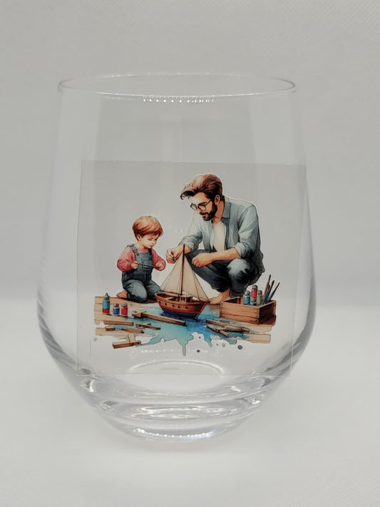 Verre à vin Papa et enfant Construction d'un voilier