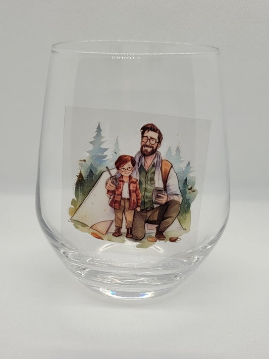 Verre à vin Papa et enfant en camping