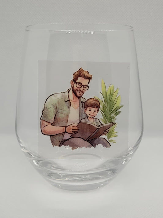 Verre à vin Papa et enfant Lecture de livre simple paroi