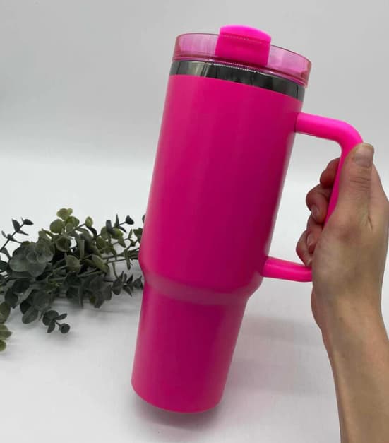 Tumbler 40 oz Rose bonbon couvercle teinté