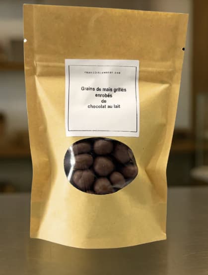 François Lambert - Grains de maïs grillés enrobés de chocolat au lait – Snack croquant et gourmand