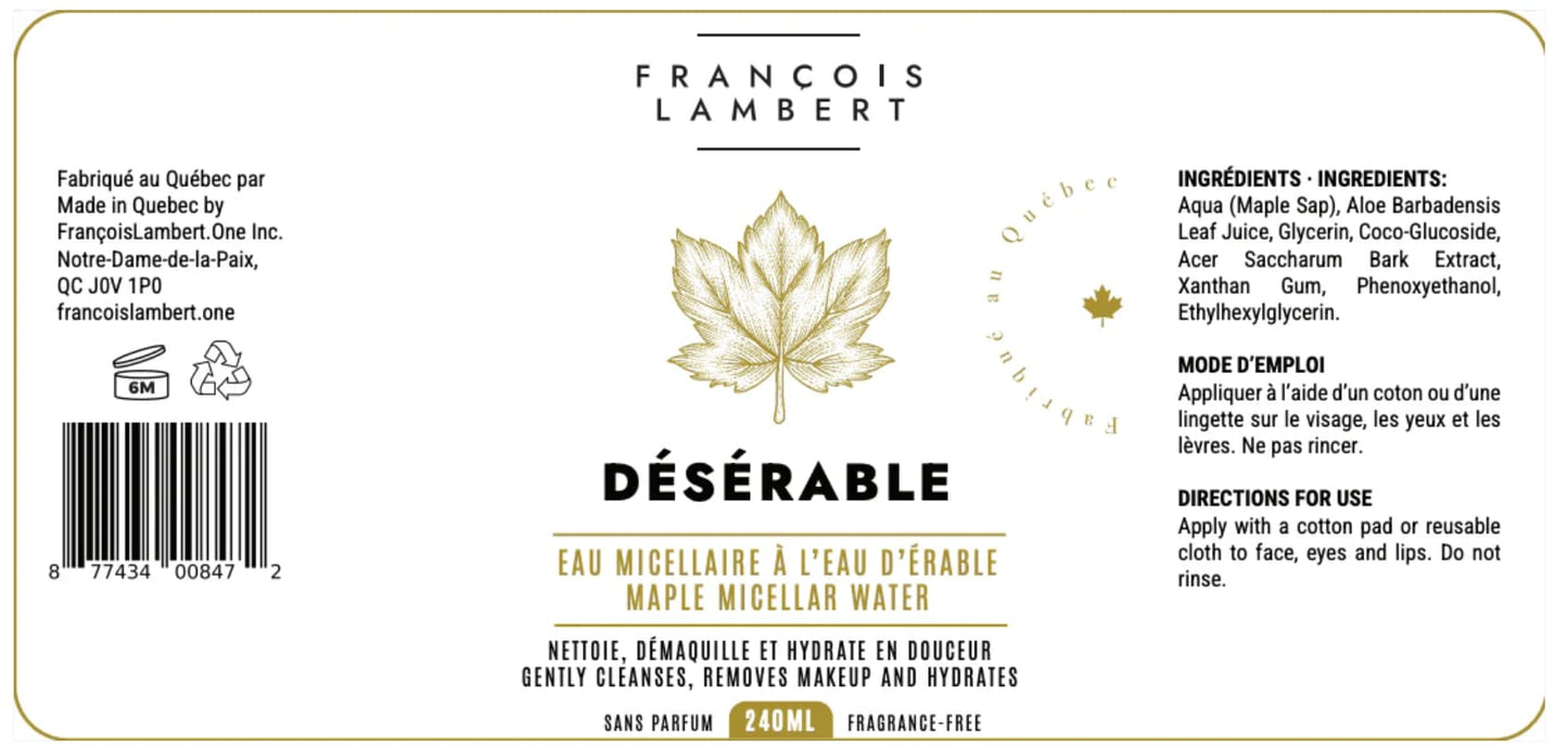 François Lambert - Désérable - Eau micellaire à l’eau d’érable
