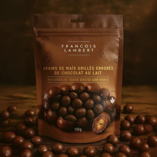 François Lambert - Grains de maïs grillés enrobés de chocolat au lait – Snack croquant et gourmand