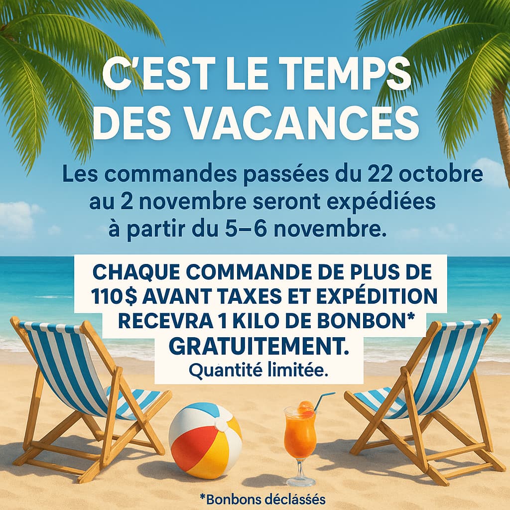 Assurez-vous de bien ajouter le sac de bonbons à votre commande. Si le total atteint 110 $ avant taxes et shipping, le sac s’affichera automatiquement à 0 $ dans votre panier