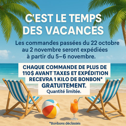 Assurez-vous de bien ajouter le sac de bonbons à votre commande. Si le total atteint 110 $ avant taxes et shipping, le sac s’affichera automatiquement à 0 $ dans votre panier