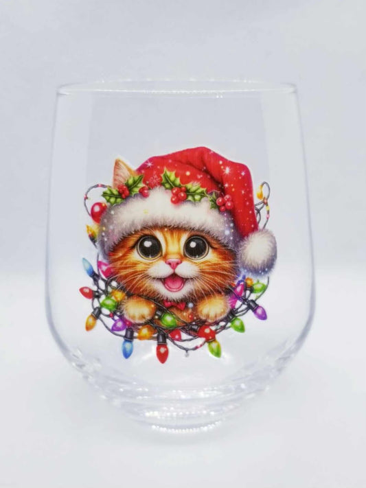 Verre à vin Chat et lumières 1 Noël