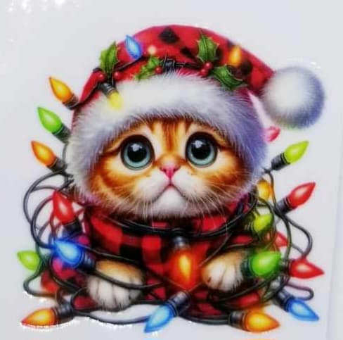 Verre à vin Chat et lumières 2 Noël