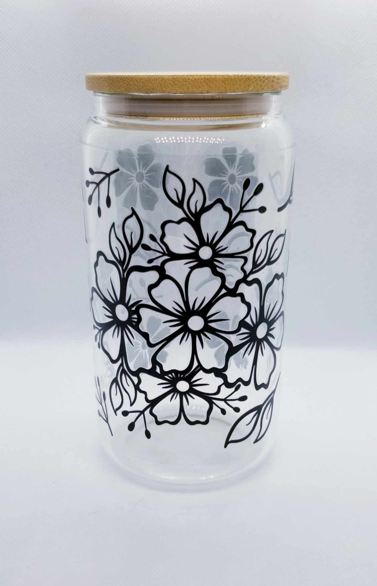 Verre 16 oz Grosses fleurs noires