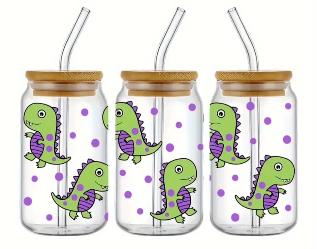 Verre 16 oz Dinosaures verts (Légers défauts)